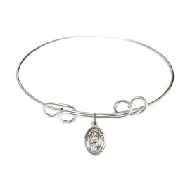 8 inch Round Double Loop Bangle Bracelet w/St. Scholastica in Sterling Silver