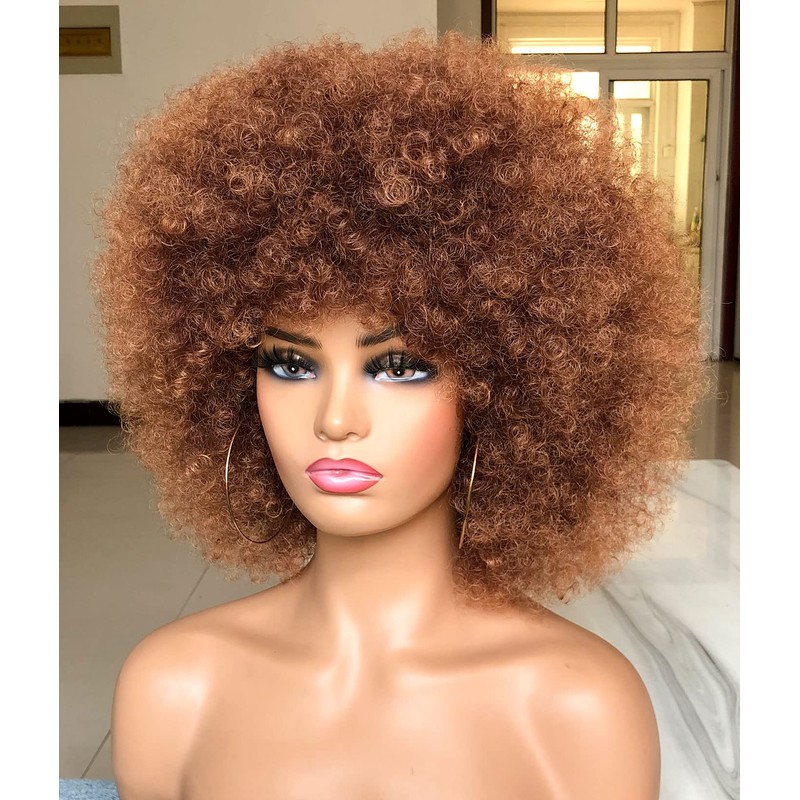 HIHOO Short Afro Wig with Bangs for Black Women Afro