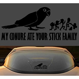 9" MY CONURE ATE YOUR STICK FAMILY FUNNY BIRD PARROT 7 YEAR VINYL DECAL STICKER