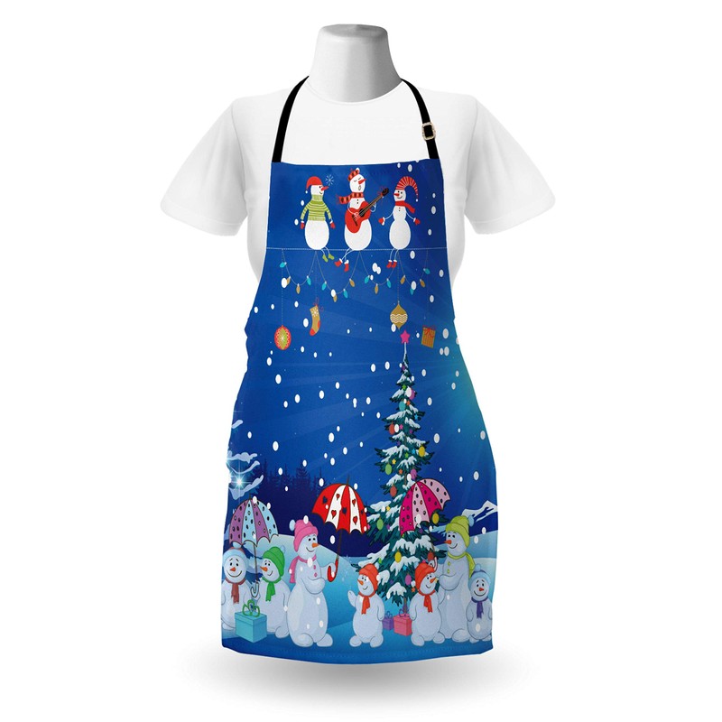 ABAKUHAUS Christmas Apron, Snowman Party, Unisex Kitchen Bib Apron with