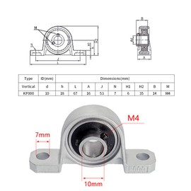Saipor Pack of 4 KP000 Bearing Pillow Block Bearings 10 mm Bore Zinc Alloy Shaft Bearing Vertical Self-Aligning Bearing Block Flange Bearing Housing Bearing for Axle Shaft Machine, 3D Printer