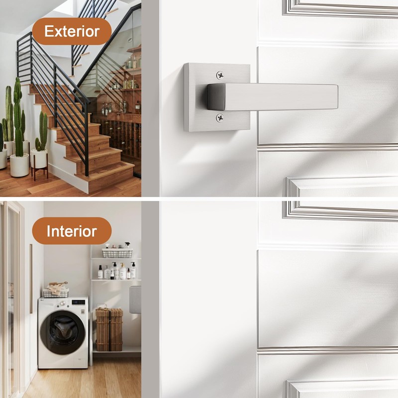 4 Pack Probrico Satin Nickel Door Handle,Half Dummy Lever, Non-Turning