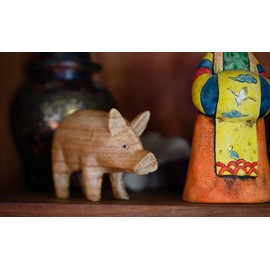 Handcarved Wooden Pig Ornament - Animal Lovers - Farm Animals - Pig Figurine - Piggy Statue