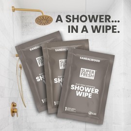 Super Fresh Shower Wipes Large Sandalwood Body Wipes for No Rinse Bathing Personal Hygiene Gym Travel or Camping Enriched with Aloe and Vitamin E 20 Individually Wrapped Disposable Sheets
