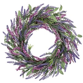 Arborus Lavender Artificial Wreaths for Front Door 20'' Spring Summer Fake Wreaths for Mantle Farmhouse Window Decor