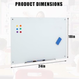 Garvee 18x24 Inch Glass Dry Erase Board - Frameless Magnetic Glass Whiteboard Wall Mounted, Large Tempered Glass Writing Surface for Office, Home School & Conference Room
