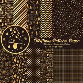Morcheiong 55 Sheets Merry Christmas Pattern Paper Set Decorative Paper for Card Making Scrapbook Photo Album Decor, 10 Designs (Black, 5.7*8.27 inches)