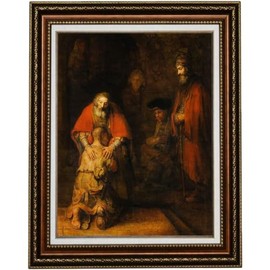 ELITEART-The Return of the Prodigal Son By Rembrandt Oil Painting Reproduction Giclee Wall Art Canvas Prints-Framed Size:34"x28"