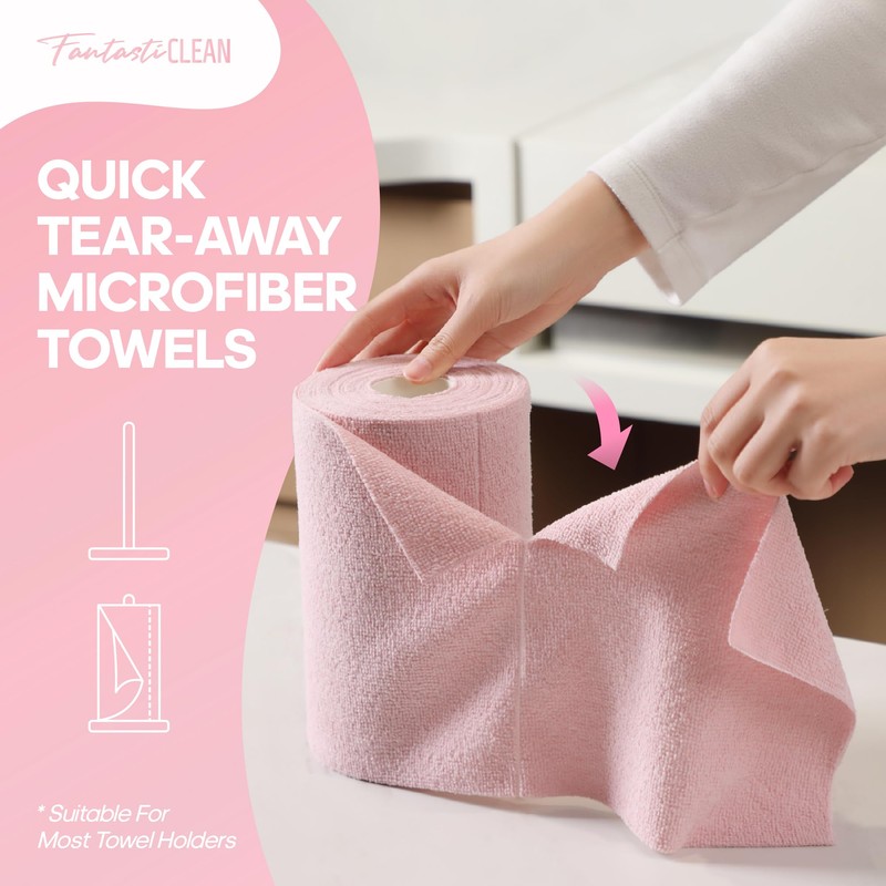 Fantasticlean Microfiber Cleaning Cloth Roll -60 Pack, Tear Away Paperless