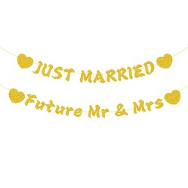 2Pcs Bridal Party Banner, Delicate Golden Wedding Decorations Supplies, Romantic Heart Design Engagement Ceremony Decor Parties Supply Not Pre-Strung Banner