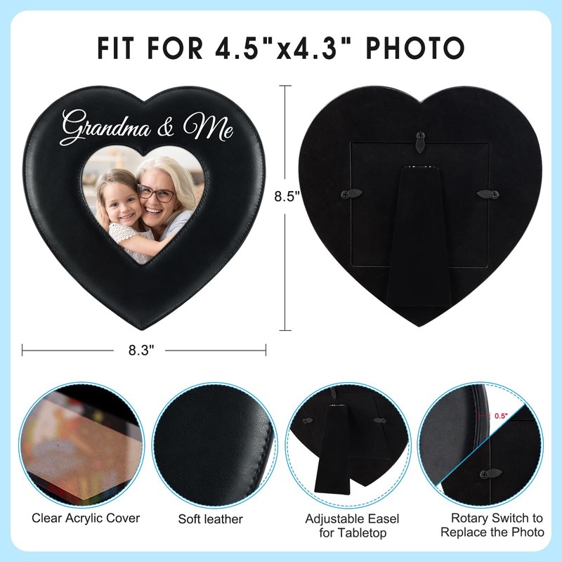 PETCEE Leather Heart Picture Frame - Grandma&Me Picture Frame Photo
