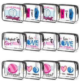 Falueqg Volleyball Gifts Makeup Bags - 6Pcs Volleyball PVC Clear Cosmetic Bags, Volley Ball Themed Sports Waterproof Cheer Pouch, Volley Ball Team Party Favors Gifts Accessories for Coach Teen Girls
