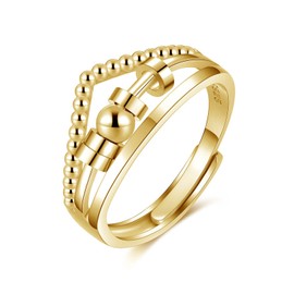 Shuxin Silver Anxiety Ring for Women, 925 Sterling Silver Fidget Ring for Anxiety, Adjustable Beads Stress Relieving Spinner Ring, Thumb Rings for Stress Relief, Gold Fidget Ring for Anxiety Women