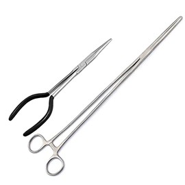 AAProTools Extra Large 24" Hemostats Straight Forceps And 11" Needle Nose Pliers Straight Long Reach Black Grip PVC