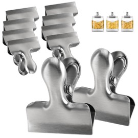 com-four® 10 x Large Sealing Clips, Sealing Clips for Food Bags & Bags, Stainless Steel Sealing Clips, Bag Clips for Sealing & Keeping Fresh (Pack of 10, Silver, Large)
