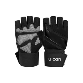 U can Guantes Deportivos Acolchados – Antiderrapantes, Medio Dedo y con Muñequera para Crossfit, Pesas y Gimnasio (Mediano)
