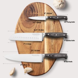 diamosteel 3PCS Knives Set for Kitchen, Include Chef & Santoku & Paring Knife, Professional Cooking Knife Set with Ergonomic Pakkawood Handle Elegant Present Box Dishwasher Safe Knife