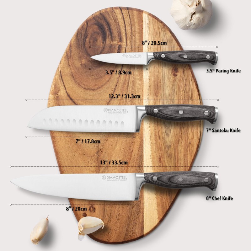 diamosteel 3PCS Knives Set for Kitchen, Include Chef & Santoku