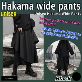 Life Palette Japanese Style Samurai Hakama Harem Pants Men Women Yoga Ninja Pants Black… One Size