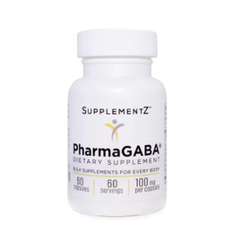 SupplementZ PharmaGABA® 100mg Capsules, 60 Count, Non GMO, Gluten Free