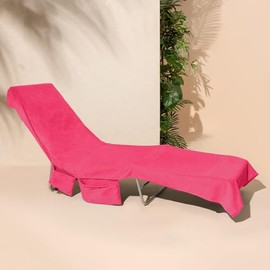 Brentfords Sunbed Towels with Pockets Pink, Summer Holiday Essentials Beach Towels for Adults Beach Sun Lounger Towels Swimming Pool Quick Dry Microfibre Beach Towel, 215x75cm