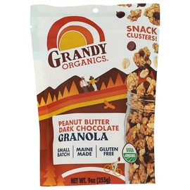 Grandy Organics Peanut Butter & Dark Chocolate Granola - 6g Protein Snackable Granola Clusters - Whole Grain, Gluten Free, Non-GMO, Certified Organic Healthy Snacks - Pack of 1
