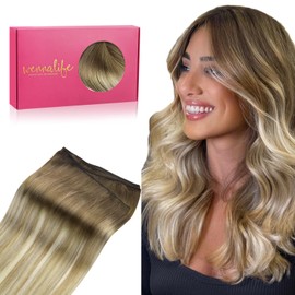 WENNALIFE Weft Hair Extensions Human Hair Extensions for Women Real Human Hair, 24 Inch 120g Ombre Walnut Brown to Ash Brown and Bleach Blonde Sew in Hair Extensions Human Hair Remy Straight