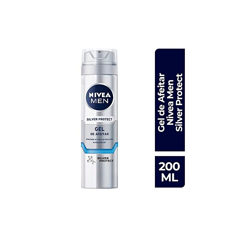NIVEA MEN Gel para Afeitar Silver Protect (200 ml) Antibacterial