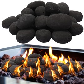 Suzile 48 Pcs Lava Rocks for Fire Pit, 2"-3" Lava Stones firepit Rocks Lightweight Ceramic Fiber Pebble Stones for Indoor Outdoor Gas Fire Pit and Fireplace(Black)