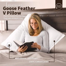 Rohi Goose Feather and Down V Shaped Pillow - Washable Anti Dust Mite Nursing Pregnancy and Back Support Pillow.