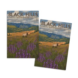 Black Hills, South Dakota, Elk and Flowers, (4x6 Birch Wood Postcards, 2-Pack Stationary, Rustic Home Wall Decor)