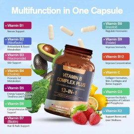 Totaria Complejo De Vitamina B Con 120 Capsulas Hecho En Usa                                                                                          