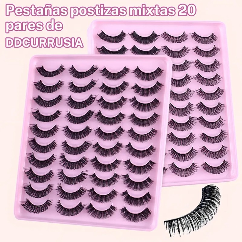 Pestañas Postizas Mixtas AS.mx, 20 Pares Naturales 3D de Faux