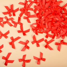 Jomnvo 100 Pieces Red Satin Ribbon Bows Chirstmas Mini Bows for DIY Craft Wedding Decoration Card Making Embellishments