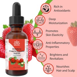 Relaxcation Pure Strawberry Seed Oil 4 oz - Cold Pressed Natural Oil for Face, Skin, Body, Hair & Nails | Extract for Skin, Glow Oils, Scalp Massage & DIY Beauty | Glass Bottle, Travel Size