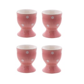 Egg Cup Cute Ceramic Soft-Boiled Egg Holder Polka Dot - Set of 4 (Pink)