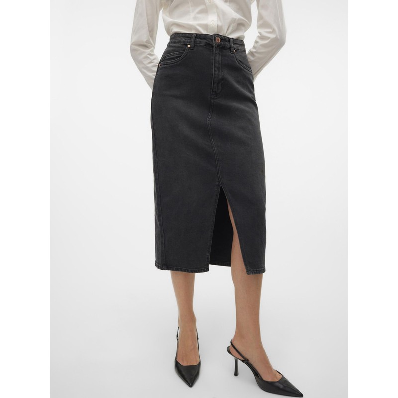 VERO MODA Women's Calf-Length Denim Maxi Skirt with Slit 5
