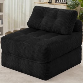HABUTWAY Folding Sofa Bed, Convertible Sleeper Chair Bed w/Dual-Pillow & Handle, Foldable Floor Sofa Lounge w/Back Support for Living Room, Bedroom, Apartment, Office, Single, Black