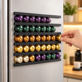 6-Piece Adhesive Coffee Capsule Holder Set, 30cm Wall-Mount Pod Storage Rails for Nespresso, Dolce Gusto, K-Cup & More