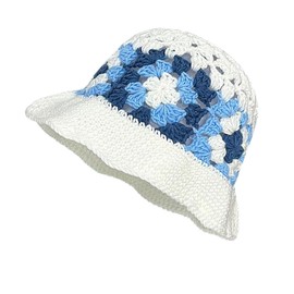 YAMEIZE Crochet Knitted Bucket Hat for - Women Men Handmade Crochet Hat Stylish Floral Knitted Beanies Bucket Hat Sun Travel Colorful Beach Outdoor