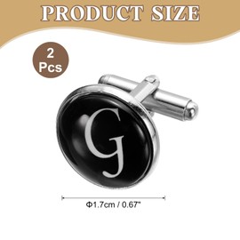 sourcing map 2Pcs Initial Cufflinks, Iron Classic Round Alphabet Letter Cuff Links for Men Business Groom Wedding Party Birthday (Black/White, Letter G)