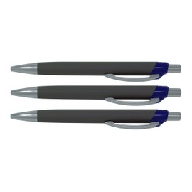 Allpremio® ballpoint pen, soft touch ball, writing pen with ergonomic rubberised aluminium grip and metal clip | ink colour black, indelible ISO 12757-2 | low viscosity ink Blau 3 Stück