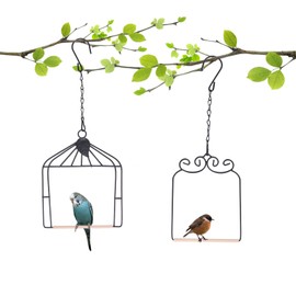 XYADX 2PK Metal Frame Hummingbird Swings and Perches with Wooden Dowel Black Bird Swing Outdoor Bird Perch Humming Bird Swing (2)