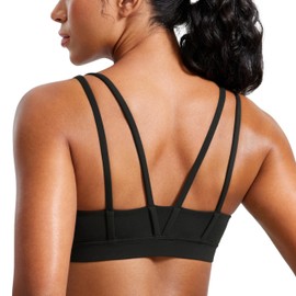 CRZ YOGA Softness Mold Butterluxe V Neck Sports Bras for Women - Workout Top Double Spaghetti Straps Wireless Yoga Clothes Black X-Small