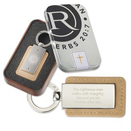 Brown Faux Leather Keychain | Righteous Man – Proverbs 20:7 | Christian Gifts for Men