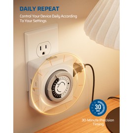 DEWENWILS 24 Hour Cycle Plug-in Mechanical Timer 2 Pack, Indoor Timer for Electrical Outlets, 30-Minute Intervals, Dual 3 Prong Outlets, 125V 15A for Christmas Lights, Room Lights, ETL Listed