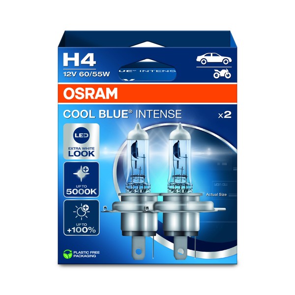 OSRAM COOL BLUE® INTENSE H4, +100% more brightness, up to