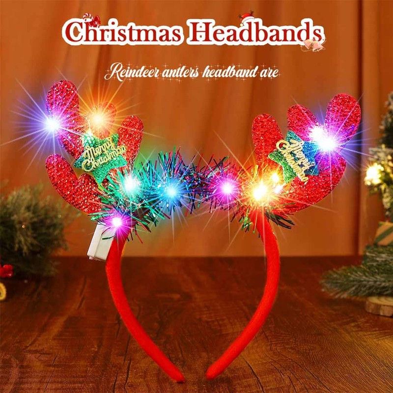 Reaky Light Up Christmas Headband Led Red Reindeer Antlers Headband