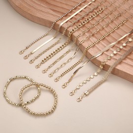 Drperfect 12Pcs Gold Link Bracelets Sets for Women Adjustable Layered Metal Link Bracelet Set Fashion Jewelry