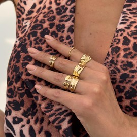 Sora Tuki Chunky Gold Rings for Women Non Tarnish Big Gemstone Rings Set Adjustable Thick Silver Statement Rings for Women Trendy Dainty Stackable Ring Chunky Gold Jewelry (1 - gold 5 pcs)